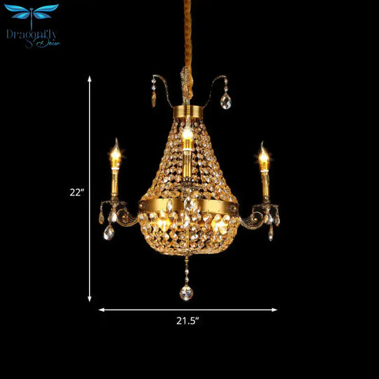 Candelabra Hanging Light Contemporary Metal 2/6/8 Lights Gold Chandelier With Crystal Strand