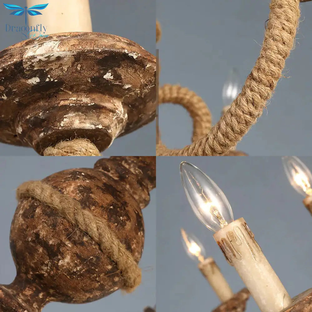 Candelabra Metal Ceiling Light Rustic 6 - Bulb Living Room Pendant Chandelier In Brown