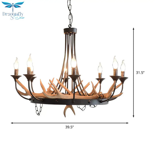 Candelabra Resin Ceiling Lamp Cottage 8 - Bulb Dining Room Pendant Chandelier In Black