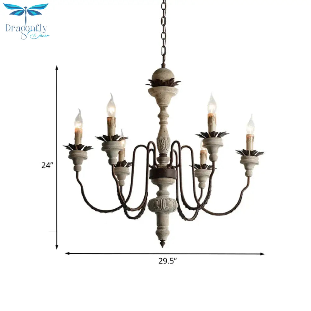 Candelabra Wood Hanging Light With Gooseneck Arm Minimalism 6 - Bulb Restaurant Chandelier Lighting