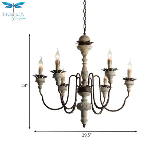 Candelabra Wood Hanging Light With Gooseneck Arm Minimalism 6 - Bulb Restaurant Chandelier Lighting