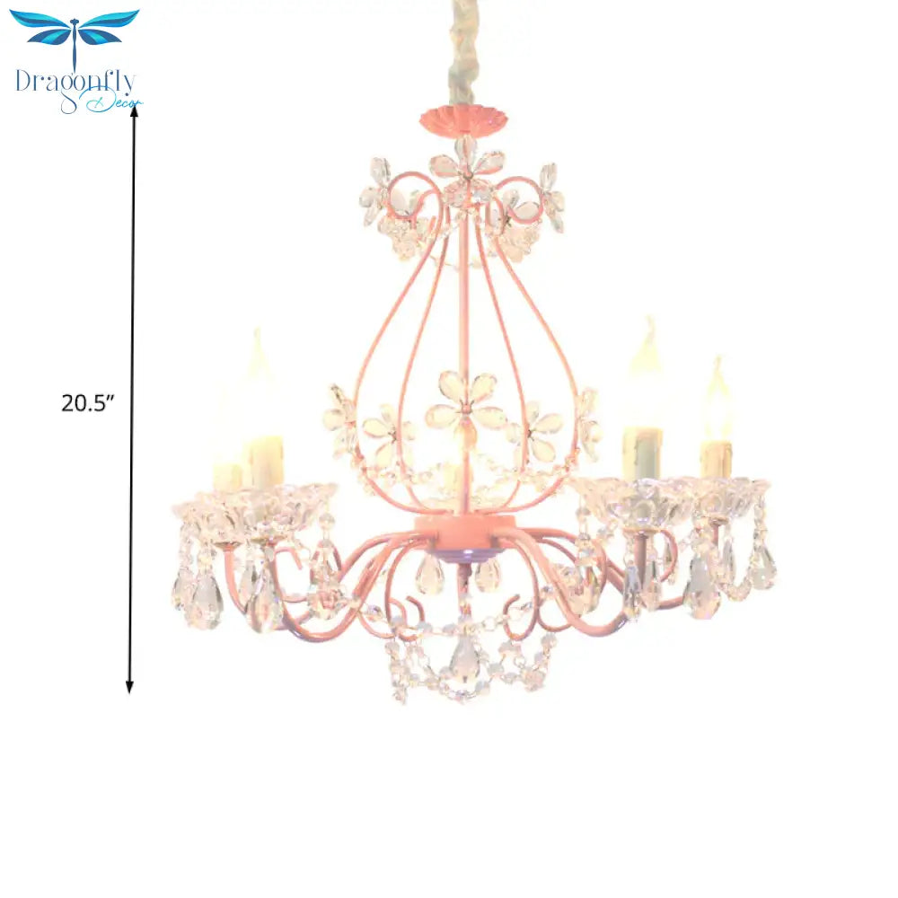 Candle Bedroom Ceiling Chandelier Traditional K9 Crystal 3/5 Heads Pink Hanging Light Fixture