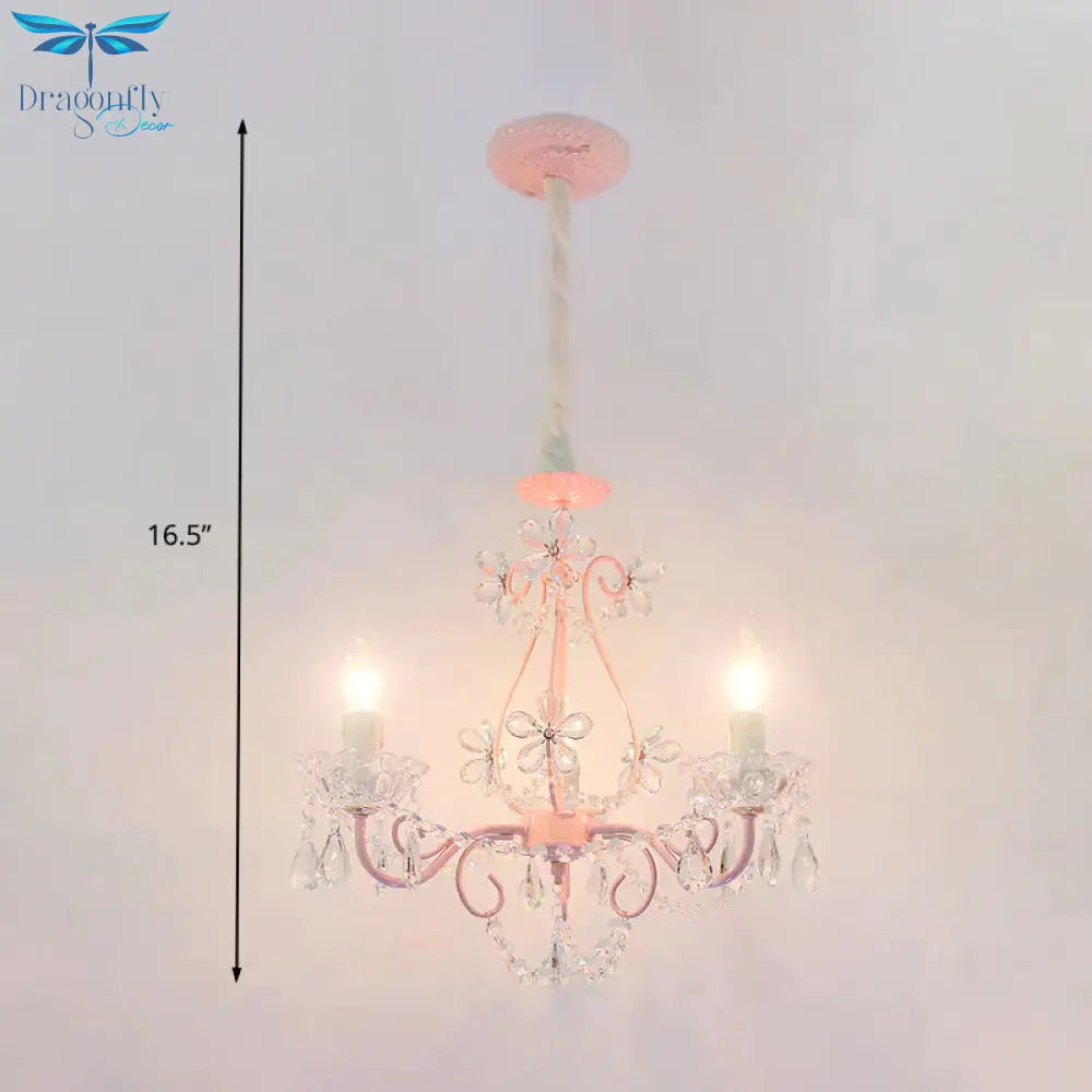 Candle Bedroom Ceiling Chandelier Traditional K9 Crystal 3/5 Heads Pink Hanging Light Fixture