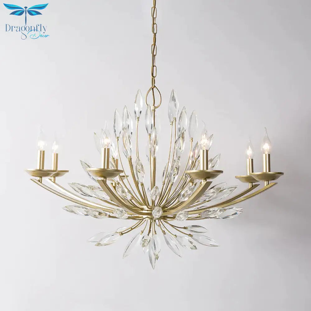 Candle Bedroom Pendant Chandelier Countryside Crystal 6/8 Lights Gold Hanging Ceiling Light