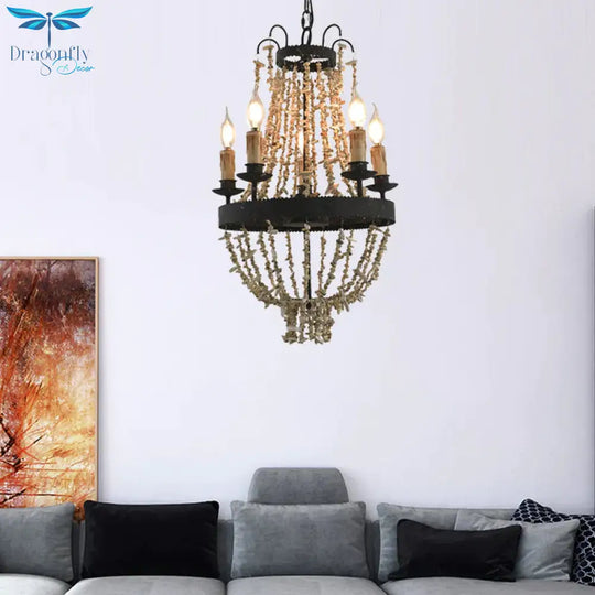 Candle Chandelier Light Traditional Metal 5 Heads Rust Hanging Lamp Kit With Stone