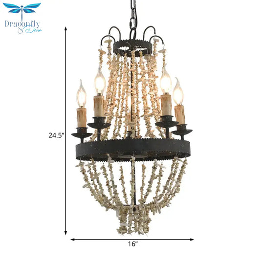 Candle Chandelier Light Traditional Metal 5 Heads Rust Hanging Lamp Kit With Stone