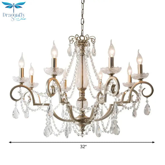 Candle Clear Crystal Chandelier Light Fixture Rustic 3/6/8 Lights Living Room Suspension Lamp In