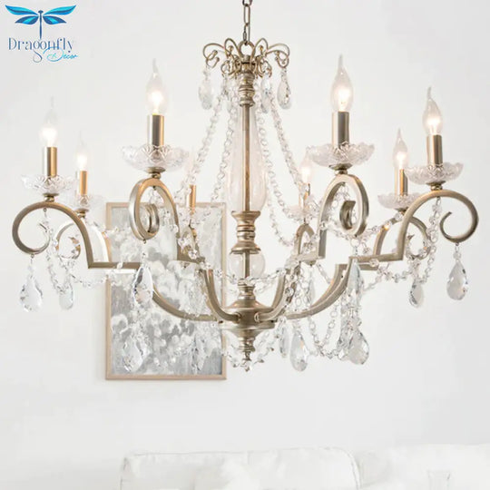Candle Clear Crystal Chandelier Light Fixture Rustic 3/6/8 Lights Living Room Suspension Lamp In