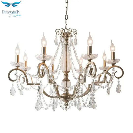 Candle Clear Crystal Chandelier Light Fixture Rustic 3/6/8 Lights Living Room Suspension Lamp In