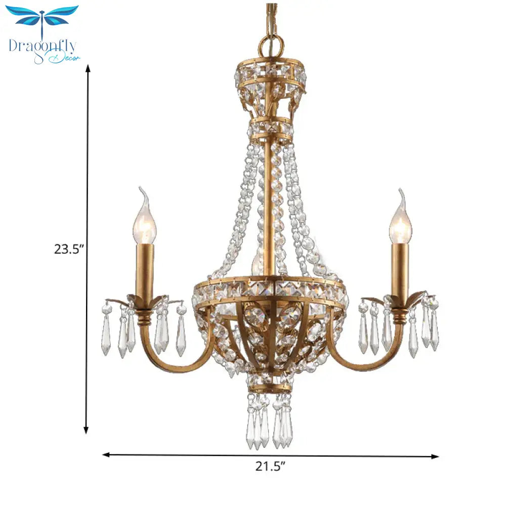 Candle Crystal Chandelier Lamp Country 3 Lights Dining Room Pendant Lighting In Gold