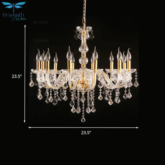 Candle Crystal Orb Chandelier Light Traditional 6 Heads Dining Room Hanging Ceiling In Gold