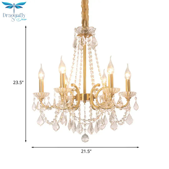 Candle Dining Lobby Ceiling Chandelier Antiqued Crystal 6 - Light Gold Pendant Lighting Fixture