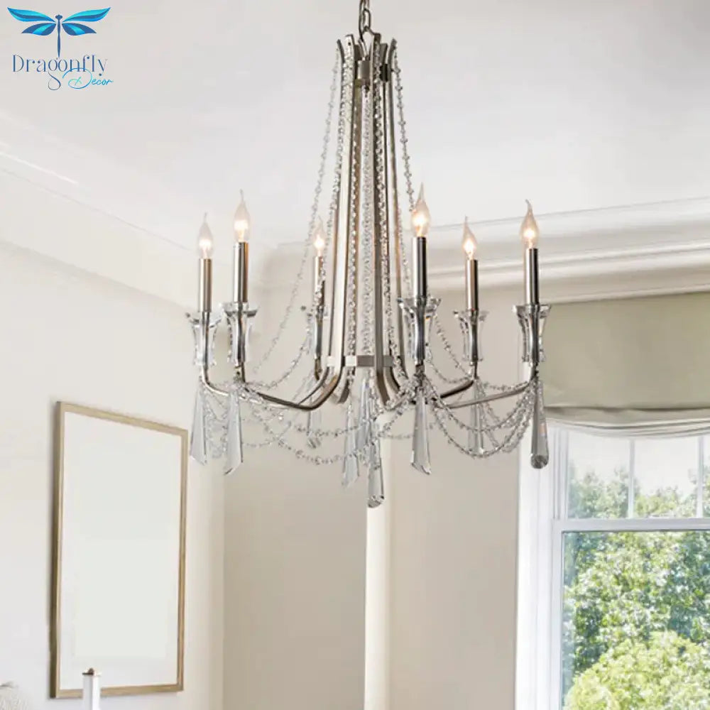 Candle Dining Room Chandelier Lighting Fixture Countryside 5/6 Lights Chrome Drop Pendant