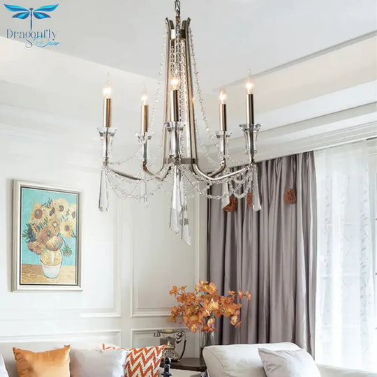 Candle Dining Room Chandelier Lighting Fixture Countryside 5/6 Lights Chrome Drop Pendant