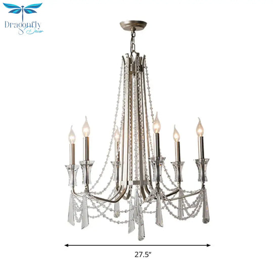 Candle Dining Room Chandelier Lighting Fixture Countryside 5/6 Lights Chrome Drop Pendant