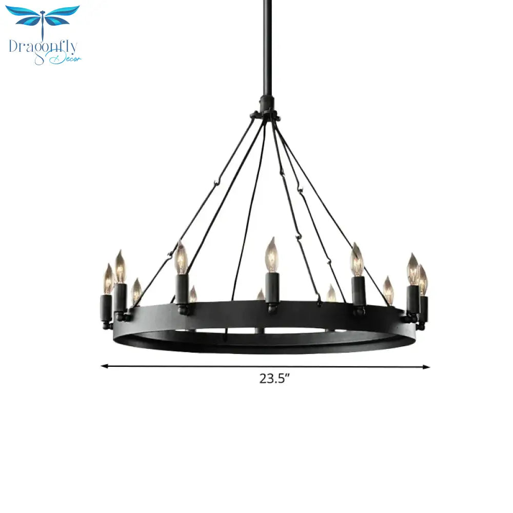 Candle Iron Suspension Lamp Countryside 12 - Head Coffee Shop Wagon Wheel Chandelier Lighting In