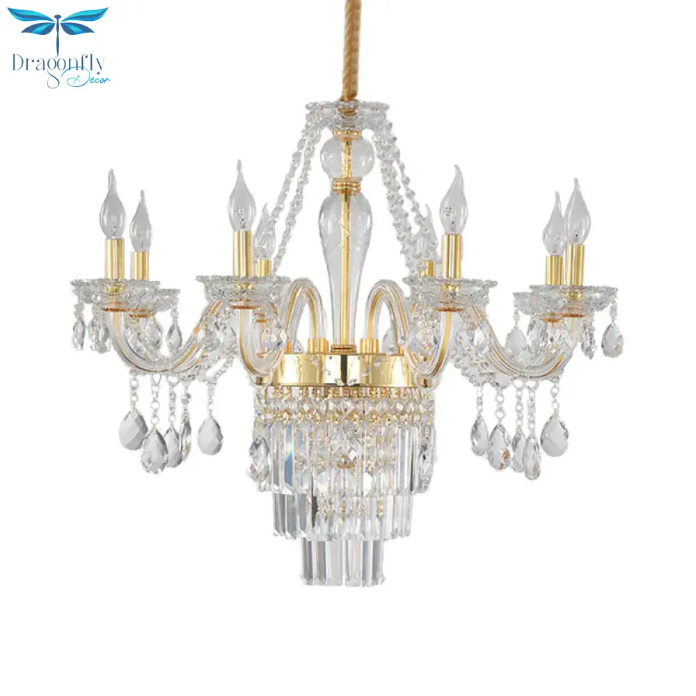 Candle Living Room Chandelier Lighting Traditional Clear Crystal 6 Lights Chrome/Gold Hanging Lamp