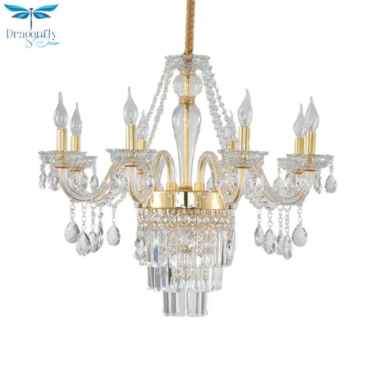Candle Living Room Chandelier Lighting Traditional Clear Crystal 6 Lights Chrome/Gold Hanging Lamp
