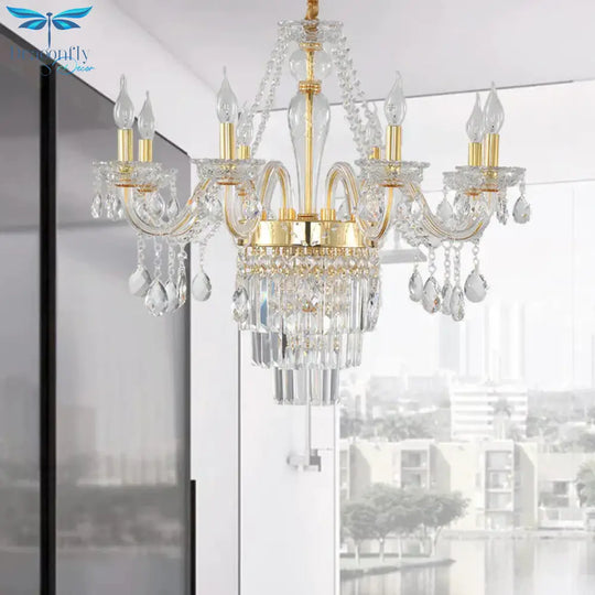 Candle Living Room Chandelier Lighting Traditional Clear Crystal 6 Lights Chrome/Gold Hanging Lamp