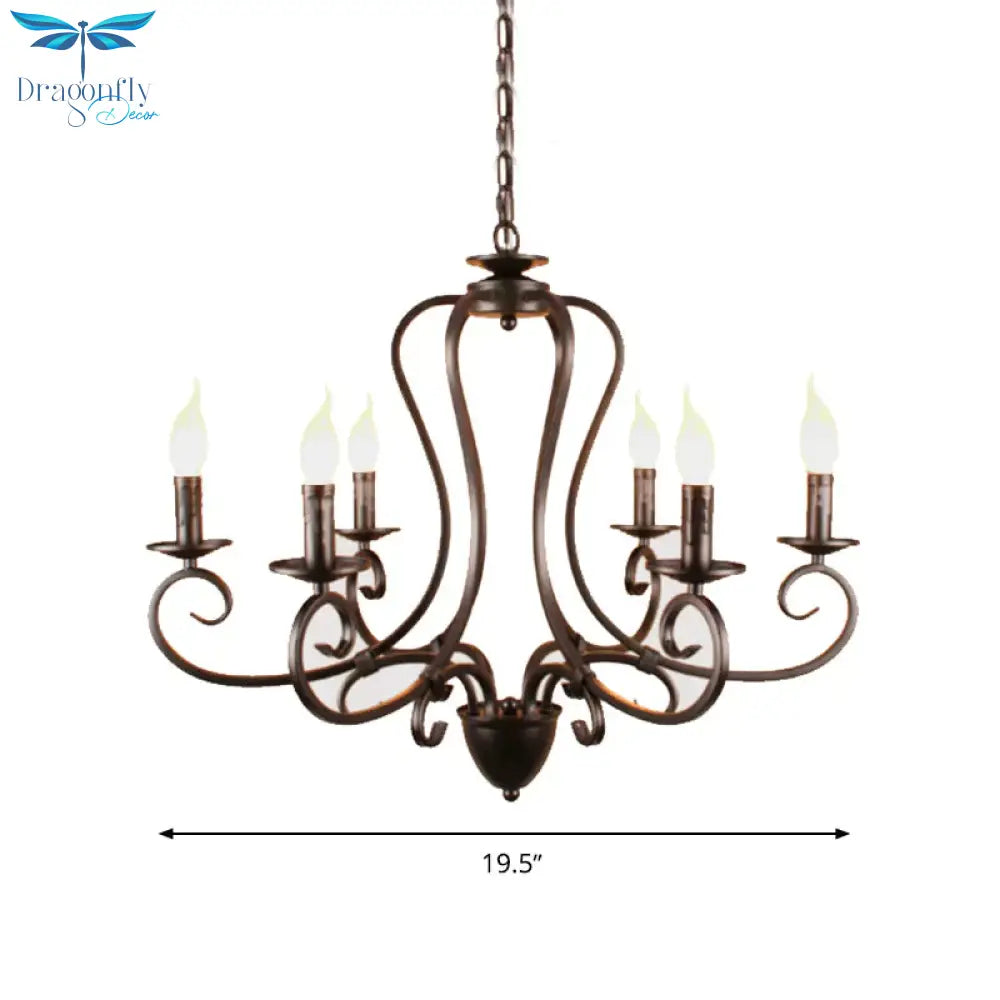 Candle Living Room Hanging Chandelier Traditionary Metal 6/8 Heads Black Ceiling Pendant Light