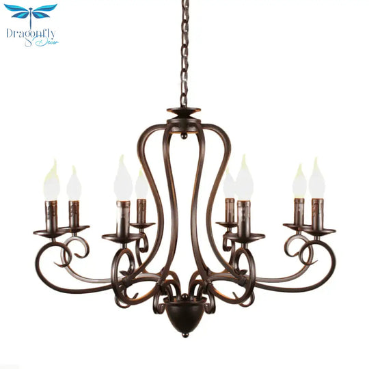 Candle Living Room Hanging Chandelier Traditionary Metal 6/8 Heads Black Ceiling Pendant Light