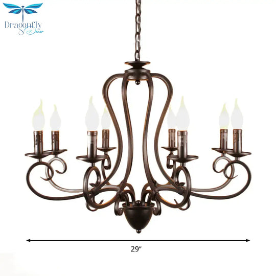 Candle Living Room Hanging Chandelier Traditionary Metal 6/8 Heads Black Ceiling Pendant Light