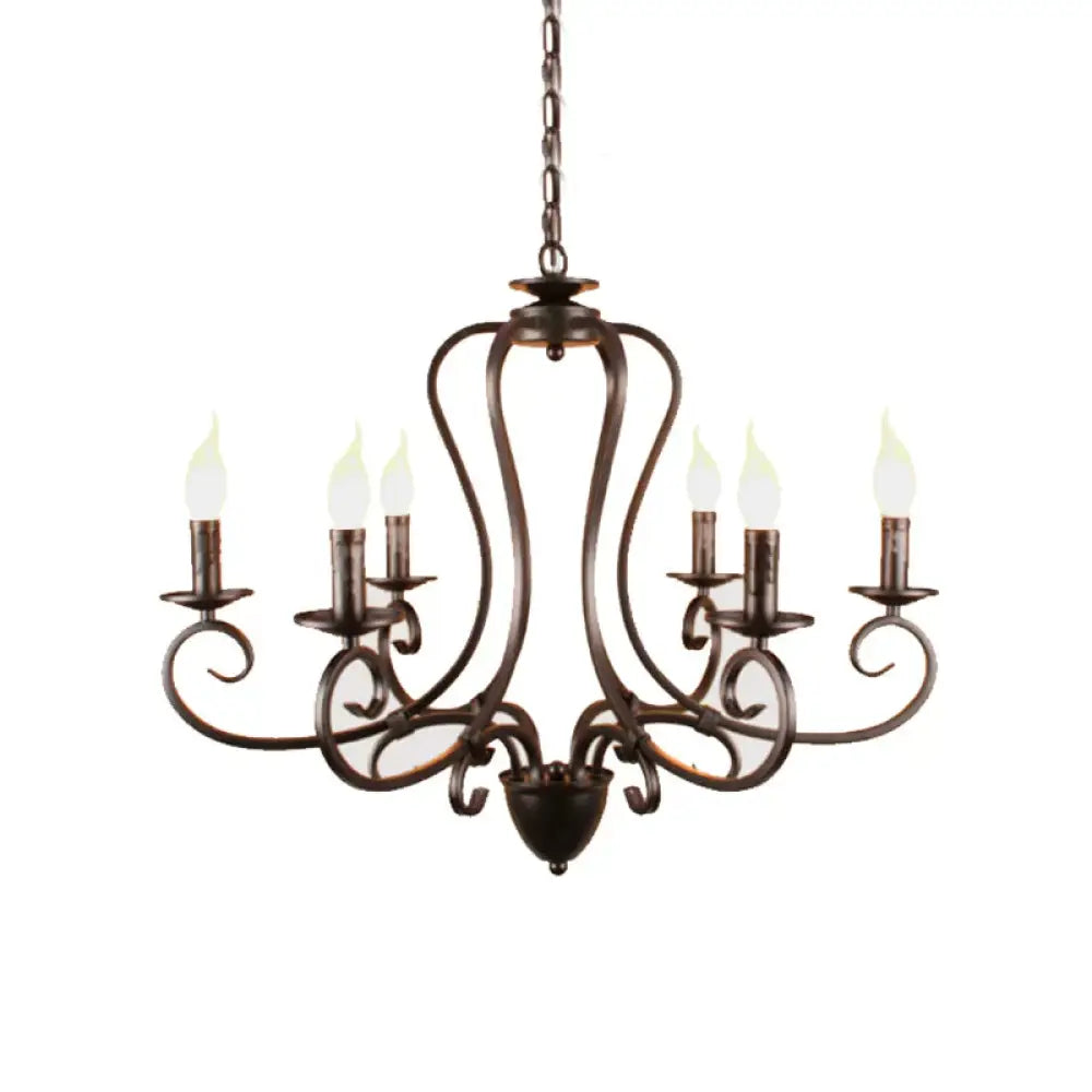 Candle Living Room Hanging Chandelier Traditionary Metal 6/8 Heads Black Ceiling Pendant Light