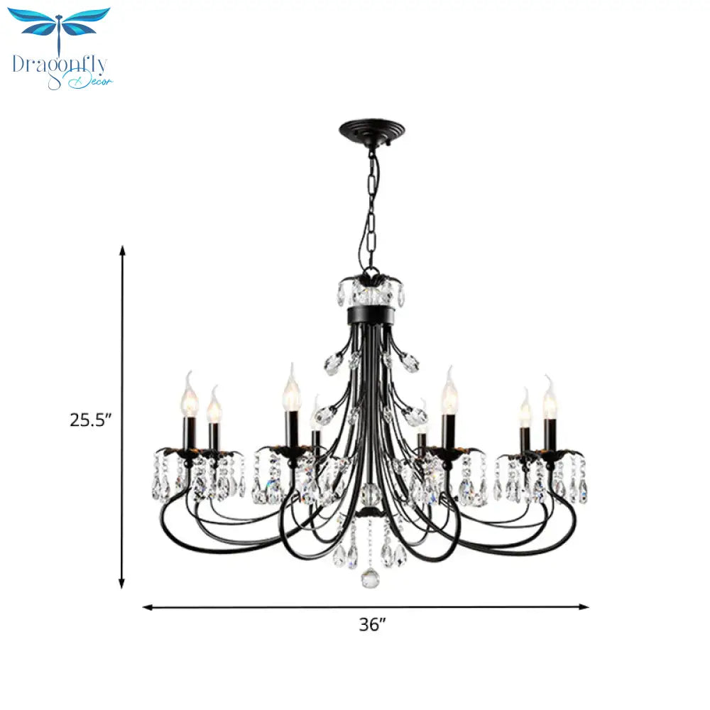 Candle Living Room Pendant Traditionalism Beveled Crystal Prism 6/8 Bulbs Black Chandelier