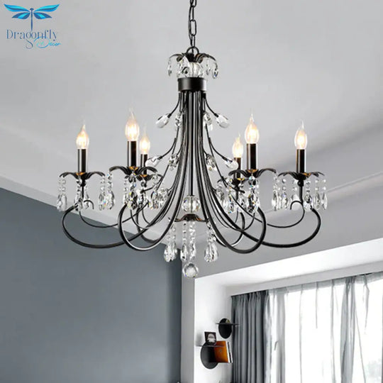 Candle Living Room Pendant Traditionalism Beveled Crystal Prism 6/8 Bulbs Black Chandelier