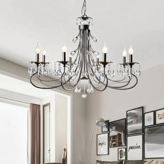 Candle Living Room Pendant Traditionalism Beveled Crystal Prism 6/8 Bulbs Black Chandelier 8 /