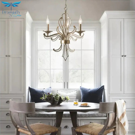 Candle Metal Hanging Chandelier Tradition 3 Bulbs Antique Brass Ceiling Pendant Light With Crystal