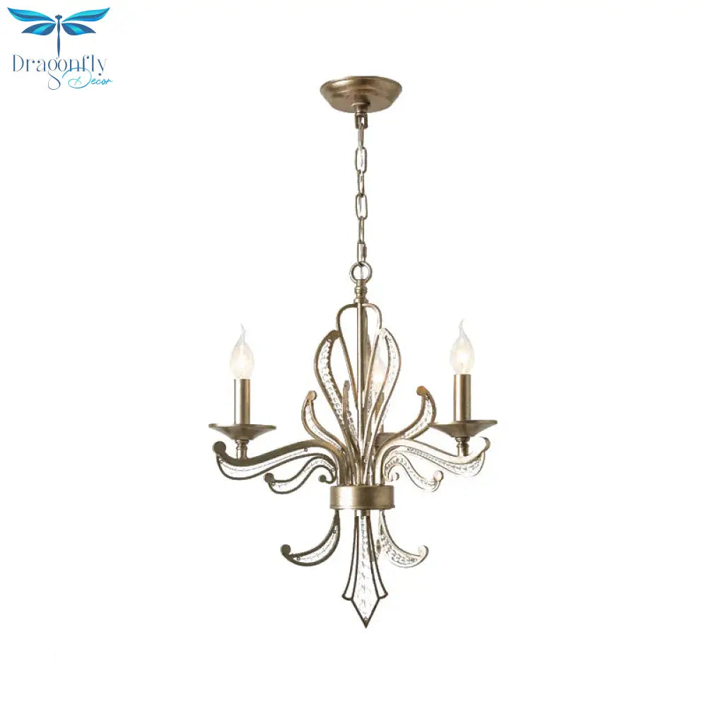 Candle Metal Hanging Chandelier Tradition 3 Bulbs Antique Brass Ceiling Pendant Light With Crystal