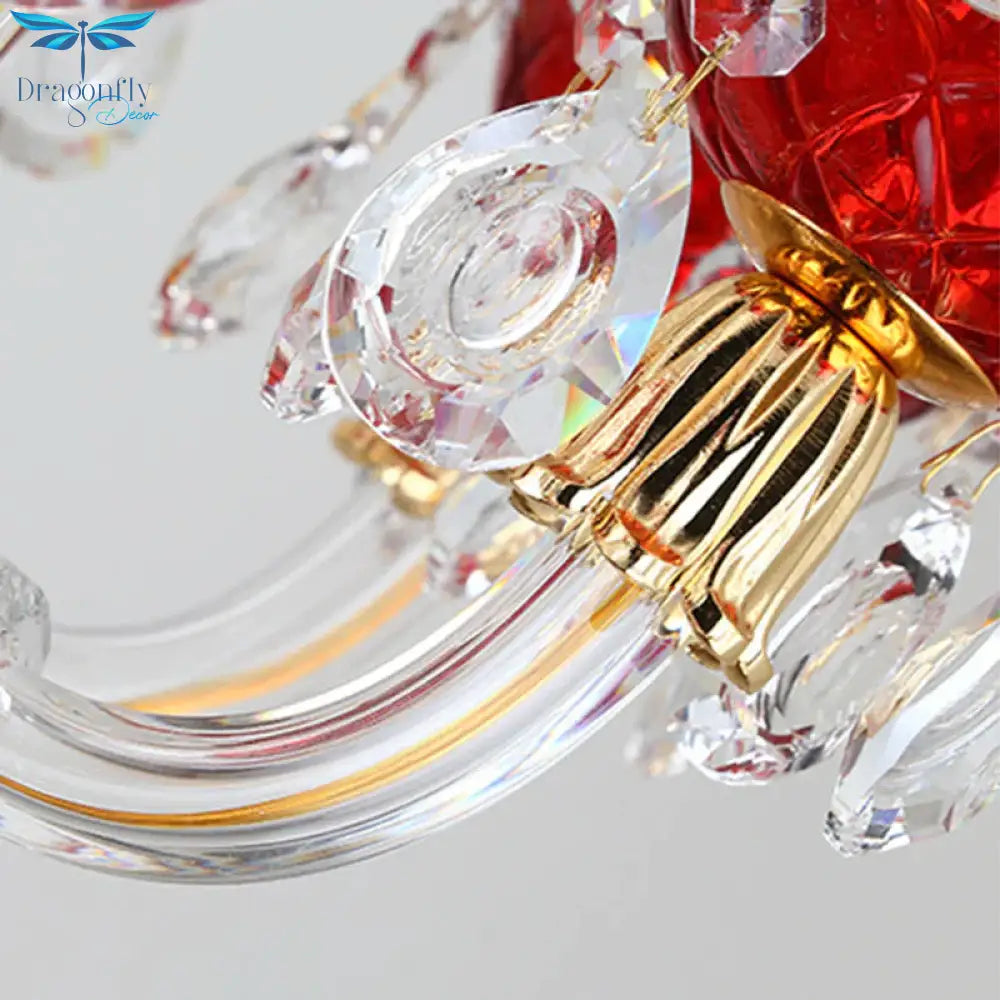 Candle Restaurant Hanging Lamp Kit Traditional Crystal Drip 6/8 Lights Red Chandelier Lighting