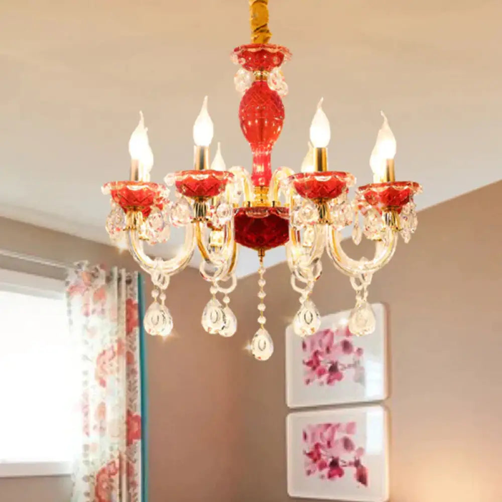 Candle Restaurant Hanging Lamp Kit Traditional Crystal Drip 6/8 Lights Red Chandelier Lighting 8 /