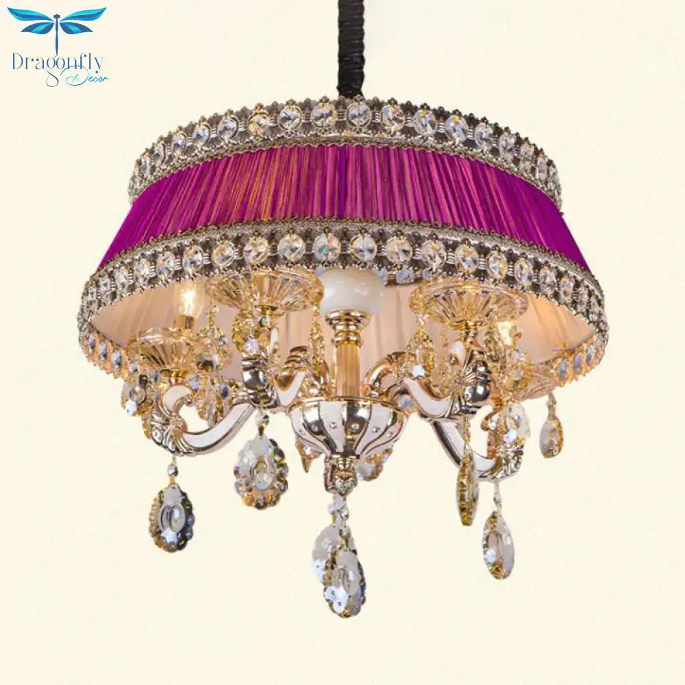 Candle Style Crystal Drop Ceiling Lamp Contemporary 5 Heads Living Room Chandelier Lighting In