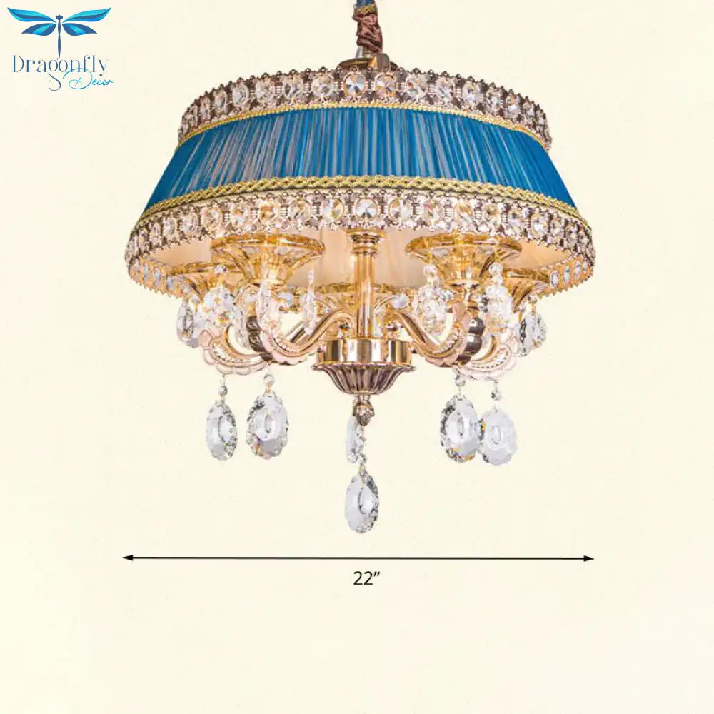 Candle Style Crystal Drop Ceiling Lamp Contemporary 5 Heads Living Room Chandelier Lighting In