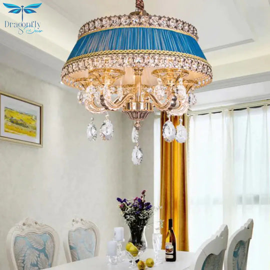 Candle Style Crystal Drop Ceiling Lamp Contemporary 5 Heads Living Room Chandelier Lighting In