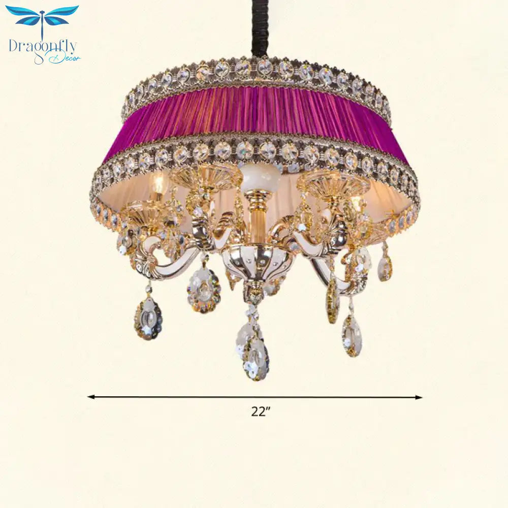 Candle Style Crystal Drop Ceiling Lamp Contemporary 5 Heads Living Room Chandelier Lighting In