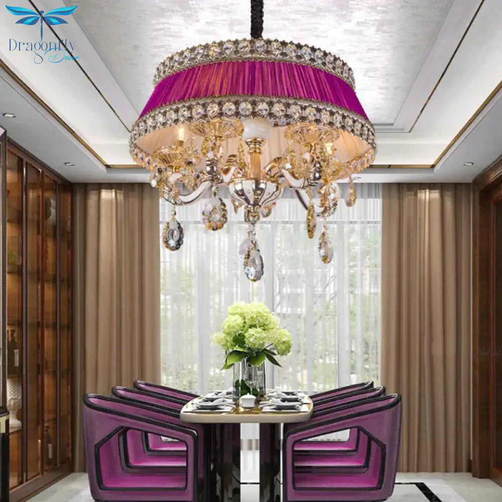 Candle Style Crystal Drop Ceiling Lamp Contemporary 5 Heads Living Room Chandelier Lighting In