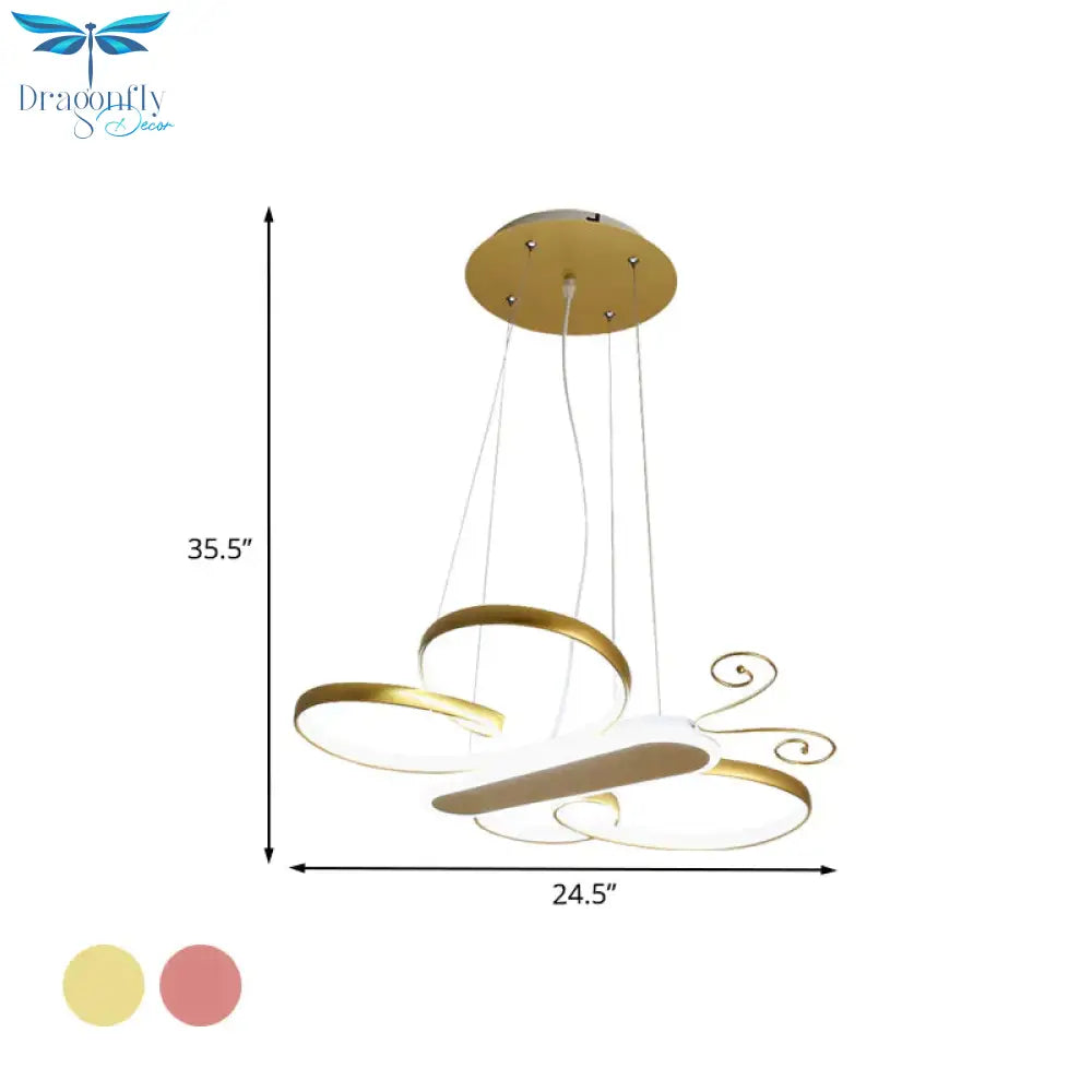 Cartoon Butterfly Frame Suspension Light Acrylic Kids Bedroom Led Chandelier Pendant Lamp In