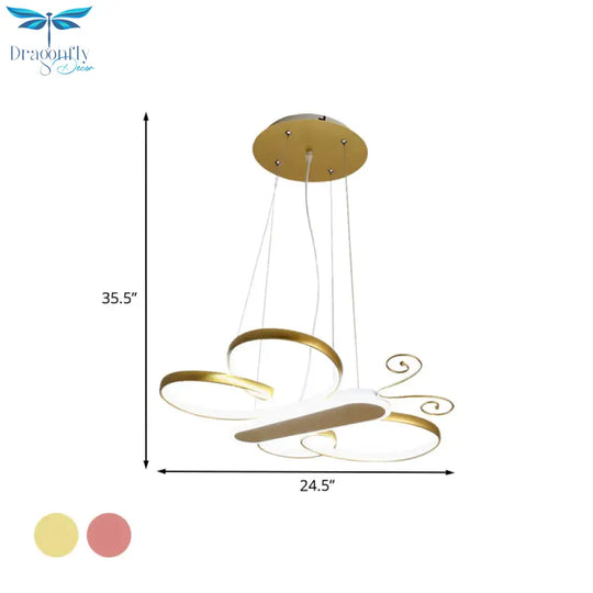 Cartoon Butterfly Frame Suspension Light Acrylic Kids Bedroom Led Chandelier Pendant Lamp In