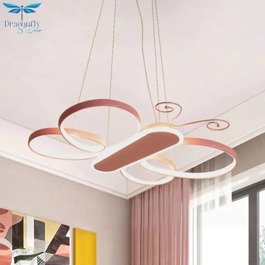 Cartoon Butterfly Frame Suspension Light Acrylic Kids Bedroom Led Chandelier Pendant Lamp In