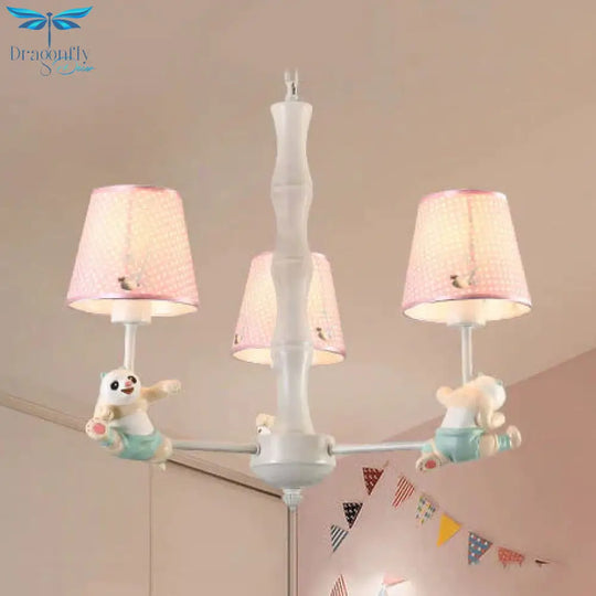Cartoon Running Panda Hanging Lights Fabric Chandelier For Living Room