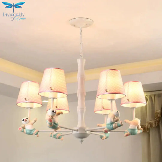 Cartoon Running Panda Hanging Lights Fabric Chandelier For Living Room