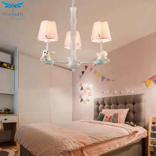 Cartoon Running Panda Hanging Lights Fabric Chandelier For Living Room