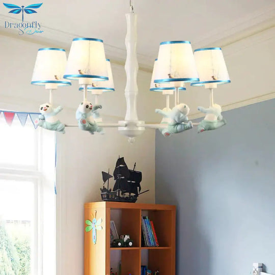 Cartoon Running Panda Hanging Lights Fabric Chandelier For Living Room