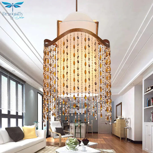 Cascade Chandelier Lamp Nordic Crystal 3 Heads Red Brown Pendant Lighting Fixture For Living Room