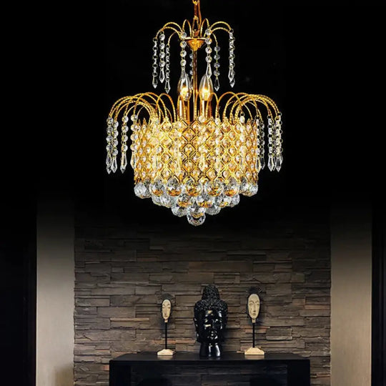 Cascade Hanging Ceiling Light Contemporary Faceted Crystal Ball 5 Lights Gold Chandelier