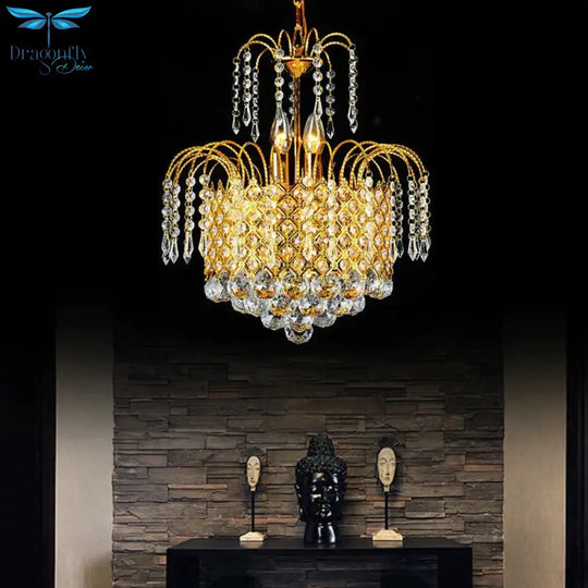 Cascade Hanging Ceiling Light Contemporary Faceted Crystal Ball 5 Lights Gold Chandelier