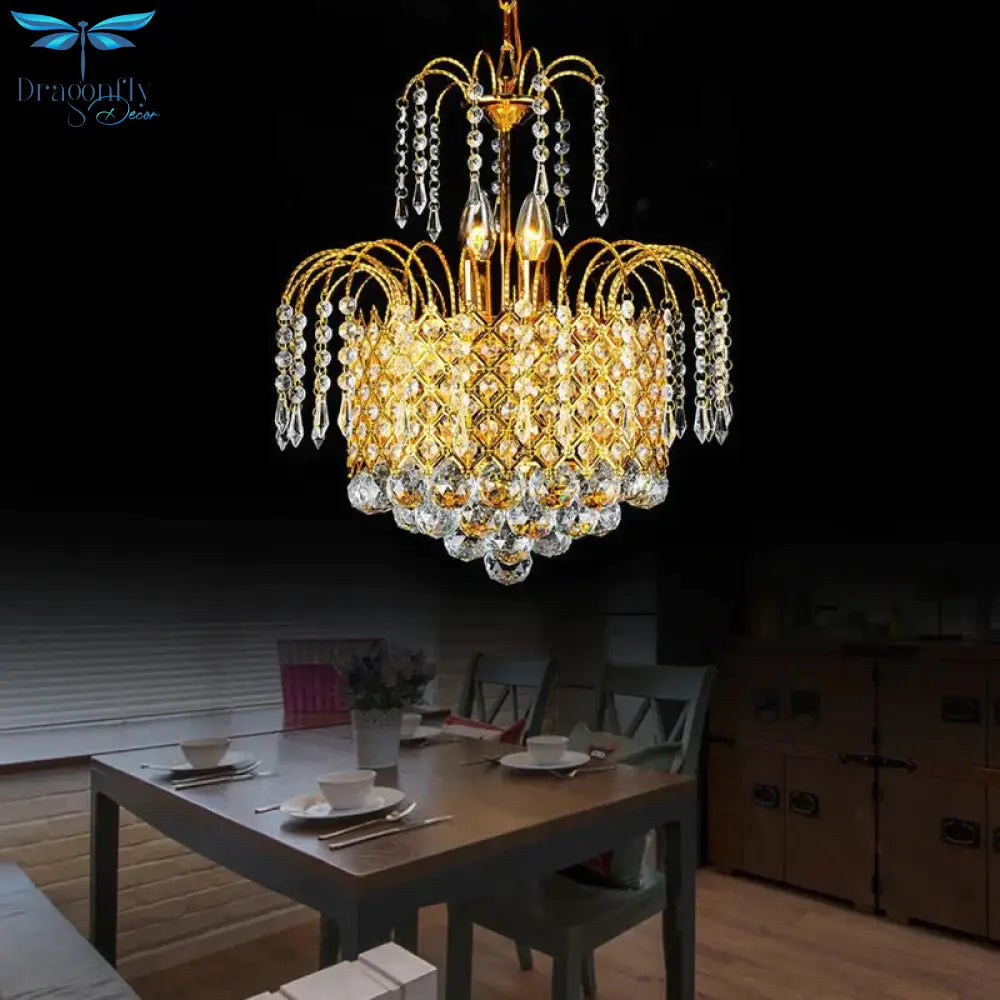 Cascade Hanging Ceiling Light Contemporary Faceted Crystal Ball 5 Lights Gold Chandelier